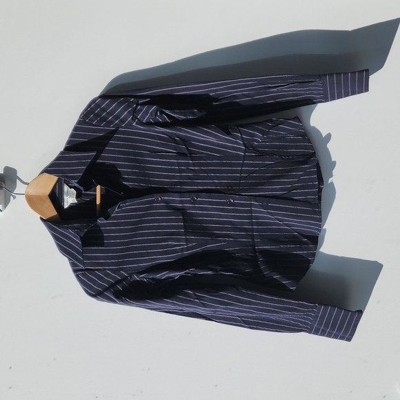 Vintage Zara Fitted Navy Striped Shirt - Picture 1 of 6